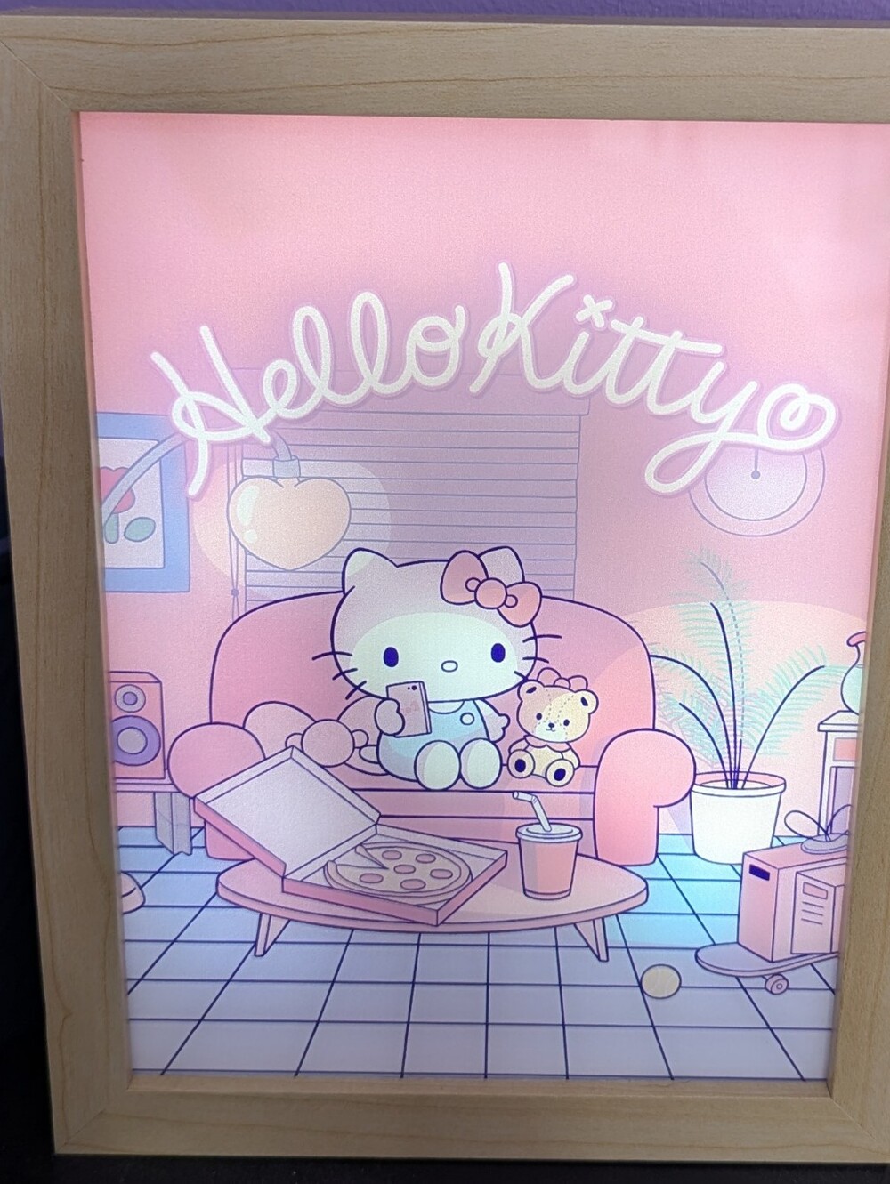 Hello Kitty LED Wall Art Wood Framed Adjustable Color 3D Light Box Wall Decor